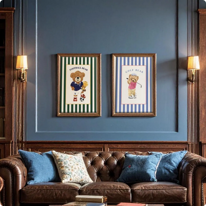 Vintage Striped Bear Print Football Soccer Bear Artwork