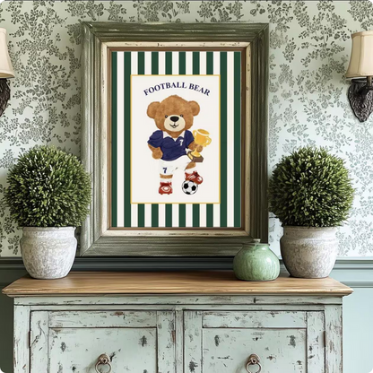 Vintage Striped Bear Print Football Soccer Bear Artwork