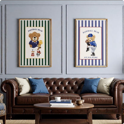 Vintage Striped Bear Print Football Soccer Bear Artwork