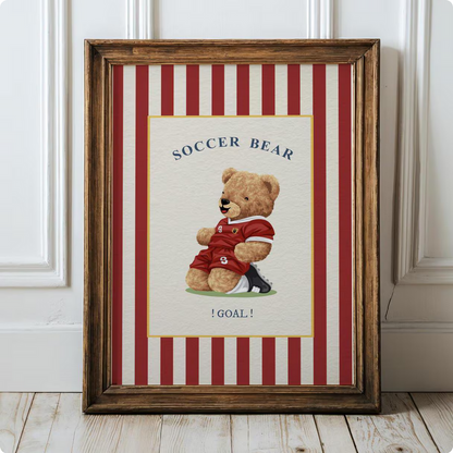 Vintage Striped Bear Artwork Soccer Bear Wall Decor
