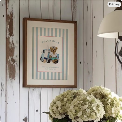 Beach Bear Striped Wall Art Summer Vibes