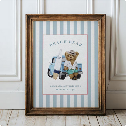 Beach Bear Striped Wall Art Summer Vibes