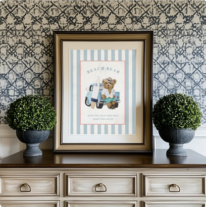 Beach Bear Striped Wall Art Summer Vibes