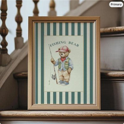 Vintage Striped Bear Artwork Fishermen Bear Print