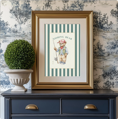 Vintage Striped Bear Artwork Fishermen Bear Print
