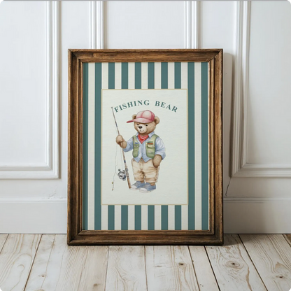 Vintage Striped Bear Artwork Fishermen Bear Print