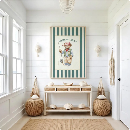 Vintage Striped Bear Artwork Fishermen Bear Print