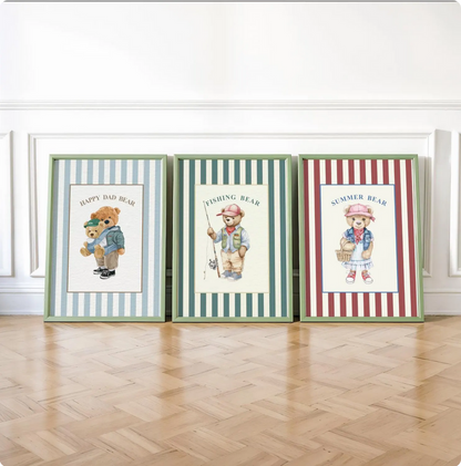 Vintage Striped Bear Artwork Fishermen Bear Print