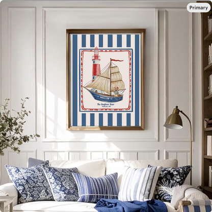 Nantucket Sailing Bear, Vintage Striped Bear Print