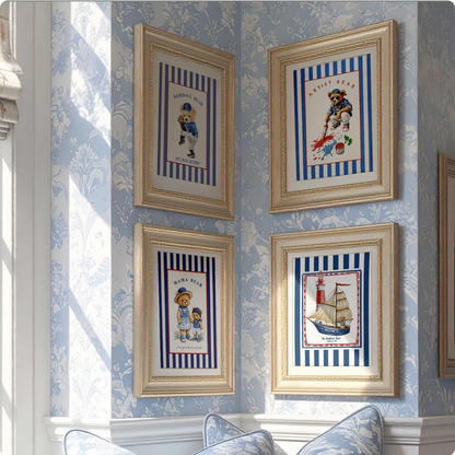 Nantucket Sailing Bear, Vintage Striped Bear Print