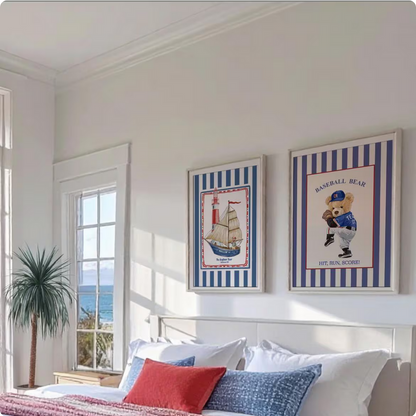 Nantucket Sailing Bear, Vintage Striped Bear Print