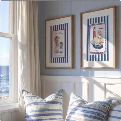 Nantucket Sailing Bear, Vintage Striped Bear Print