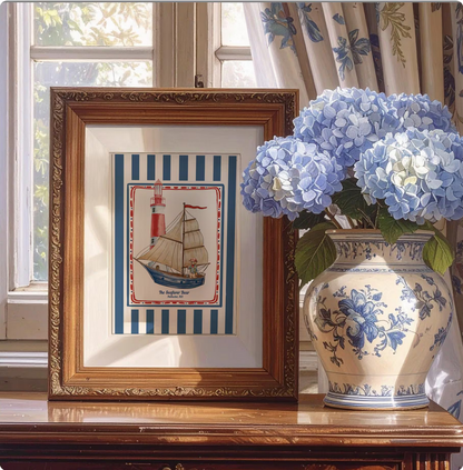 Nantucket Sailing Bear, Vintage Striped Bear Print