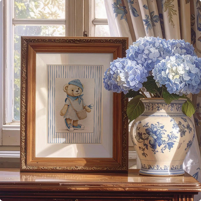 Hamptons Bear Girl Striped Print