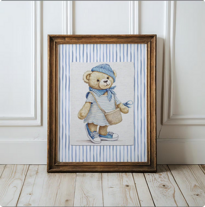 Hamptons Bear Girl Striped Print