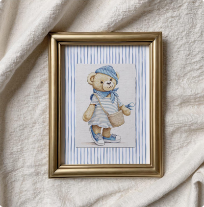 Hamptons Bear Girl Striped Print