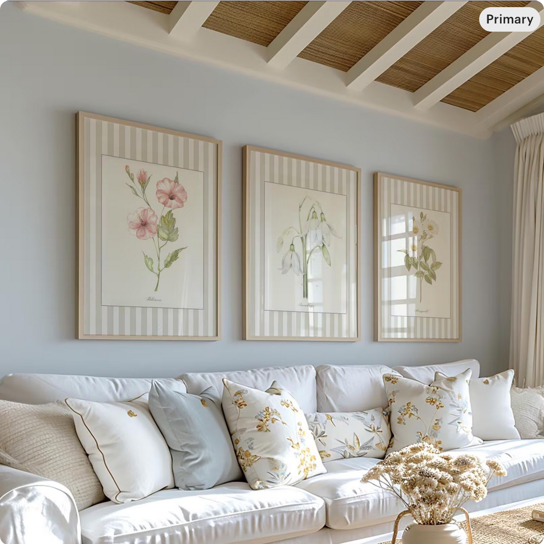 La Rose Musquee Watercolor Print on Striped Background