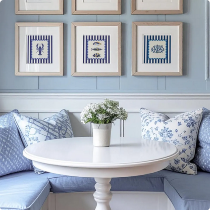 Lobster, Sardines & Coral Wall Art. Gallery Print Set of 3 - Indigo Blue