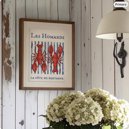 Lobster Print "Les Homards" Coastal Artwork Beach House Decor Fishermen Aesthetic