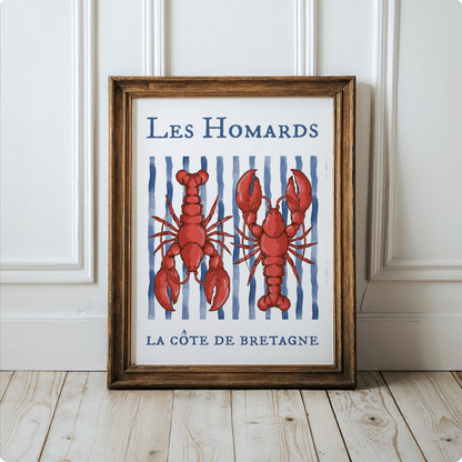 Lobster Print "Les Homards" Coastal Artwork Beach House Decor Fishermen Aesthetic