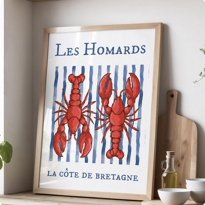 Lobster Print "Les Homards" Coastal Artwork Beach House Decor Fishermen Aesthetic
