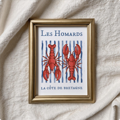 Lobster Print "Les Homards" Coastal Artwork Beach House Decor Fishermen Aesthetic