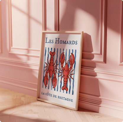 Lobster Print "Les Homards" Coastal Artwork Beach House Decor Fishermen Aesthetic