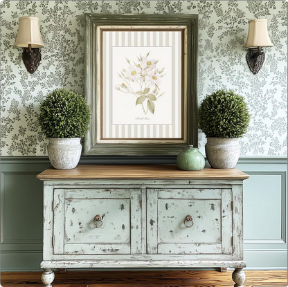 La Rose Musquee Watercolor Print on Striped Background