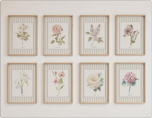 Garden Rose Watercolor Print, Botanical Illustration Cottage Garden Artwork