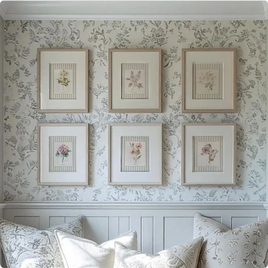 Hydrangea Watercolor Print on Striped Background