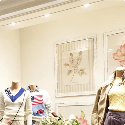 White Lilac Watercolor Print on Striped Background