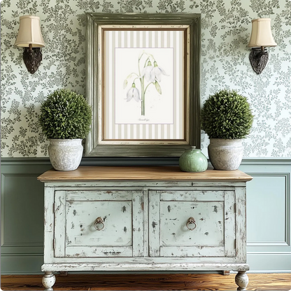 Snowdrops Watercolor Print on Striped Background