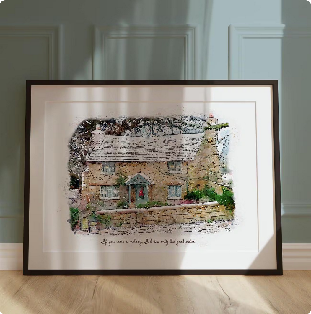 Rosehill Cottage " The Holiday " Movie Illustration Watercolor