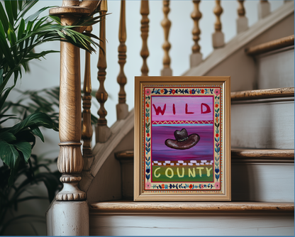 Wild West Illustration, Western Artwork Wild County Wall Art