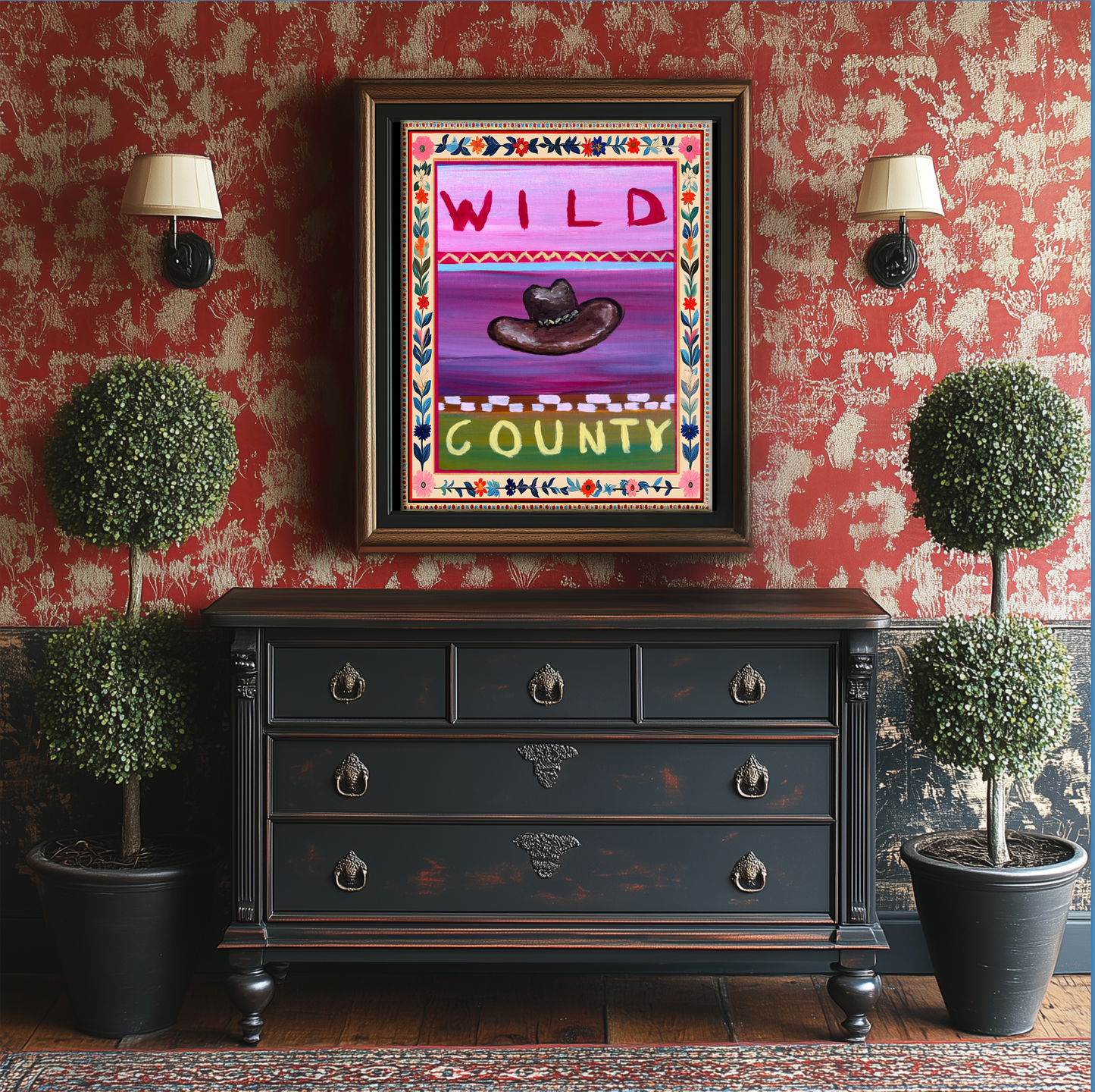 Wild West Illustration, Western Artwork Wild County Wall Art