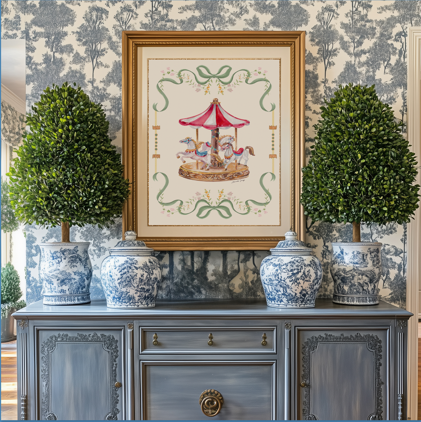 Pastel Carousel Illustration Merry-go-round Artwork