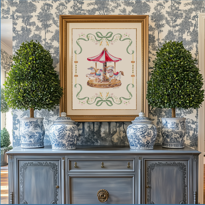 Pastel Carousel Illustration Merry-go-round Artwork