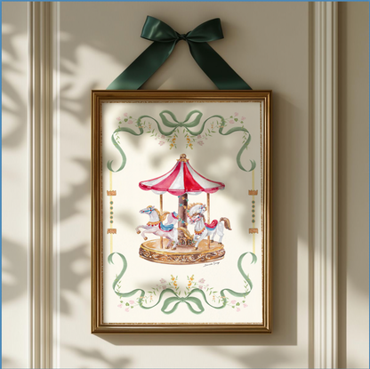 Pastel Carousel Illustration Merry-go-round Artwork