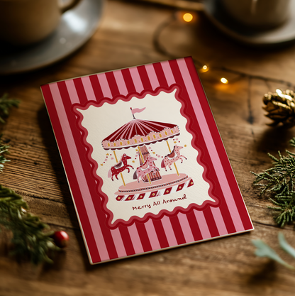 Curated Set of 5 Whimsical Christmas Cards, Holiday Greeting Cards