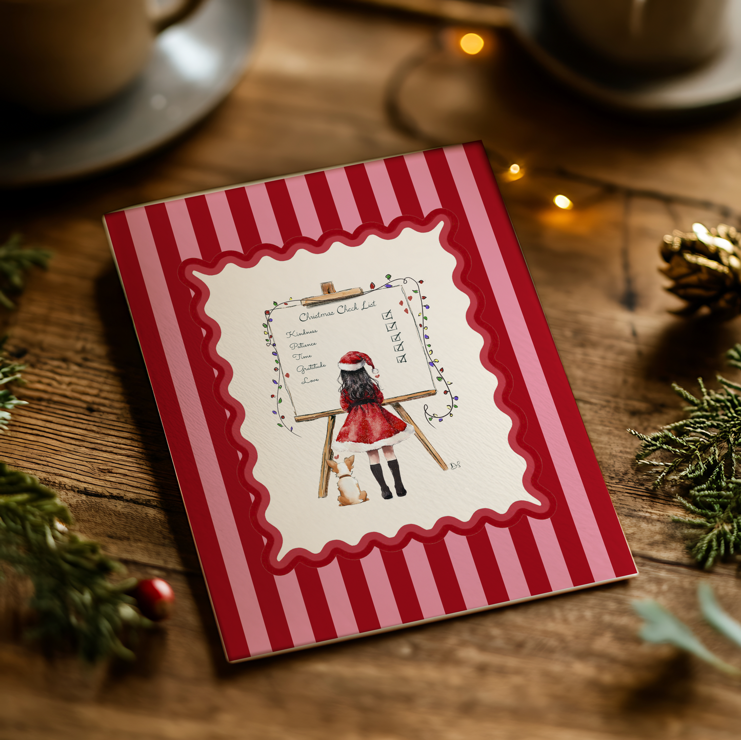 Curated Set of 5 Whimsical Christmas Cards, Holiday Greeting Cards