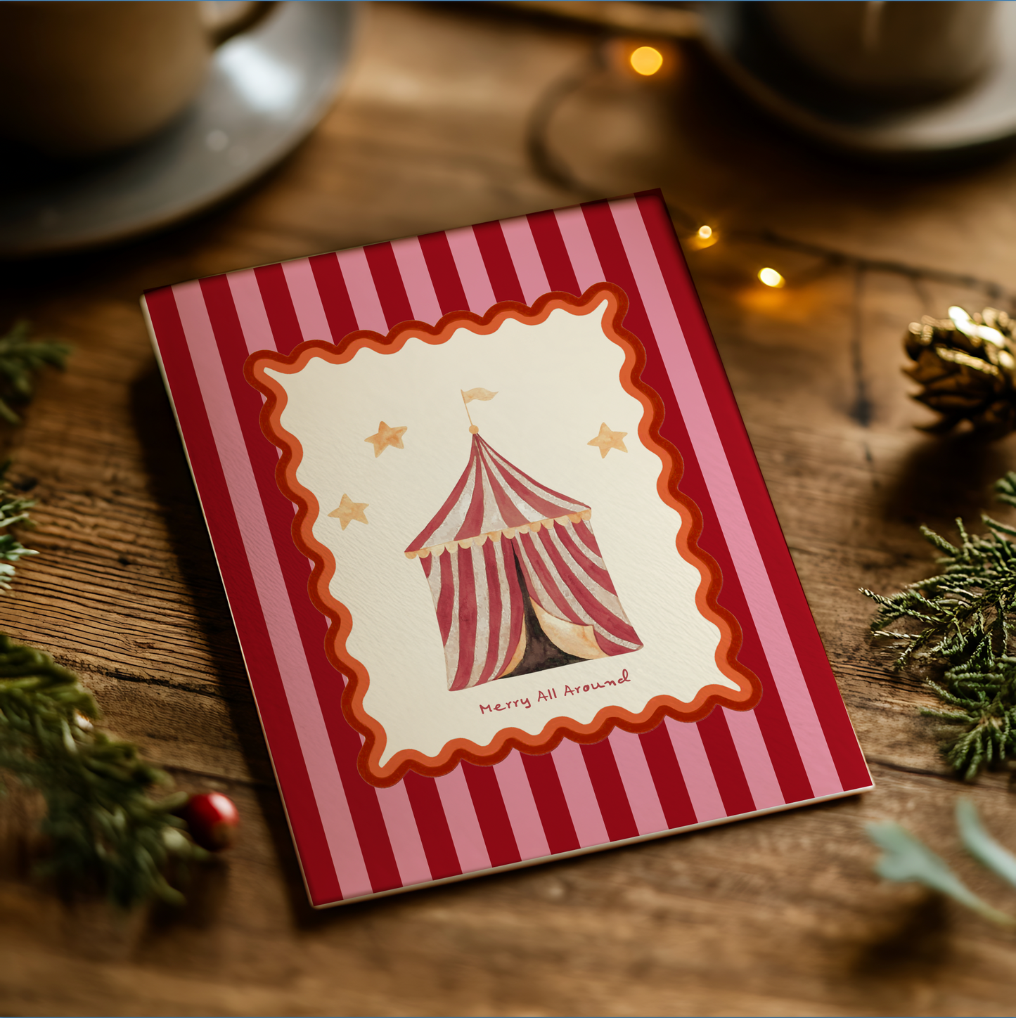 Curated Set of 5 Whimsical Christmas Cards, Holiday Greeting Cards