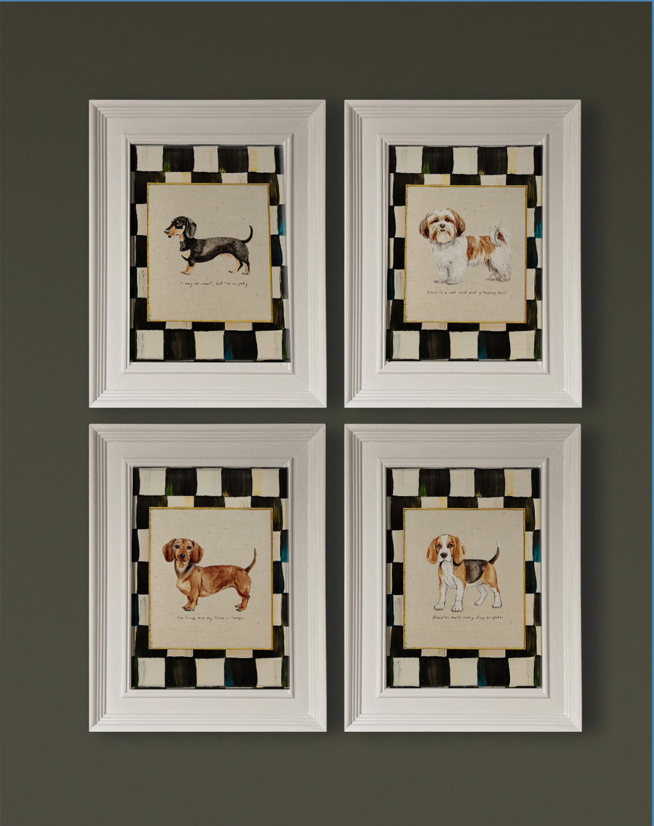 Set of 4 Puppy Gallery Wall Prints, Sausage Dog Wall Art, Beagle Artwork, Shih Tzu Illustration