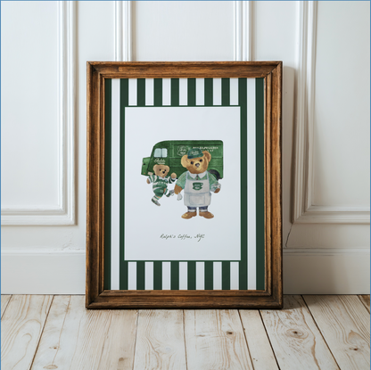SET OF 2  Ralph's Coffee Bear Illustration Striped Wall Art  - LIMITED EDITION