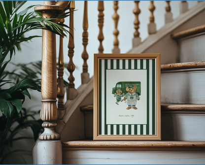 SET OF 2  Ralph's Coffee Bear Illustration Striped Wall Art  - LIMITED EDITION