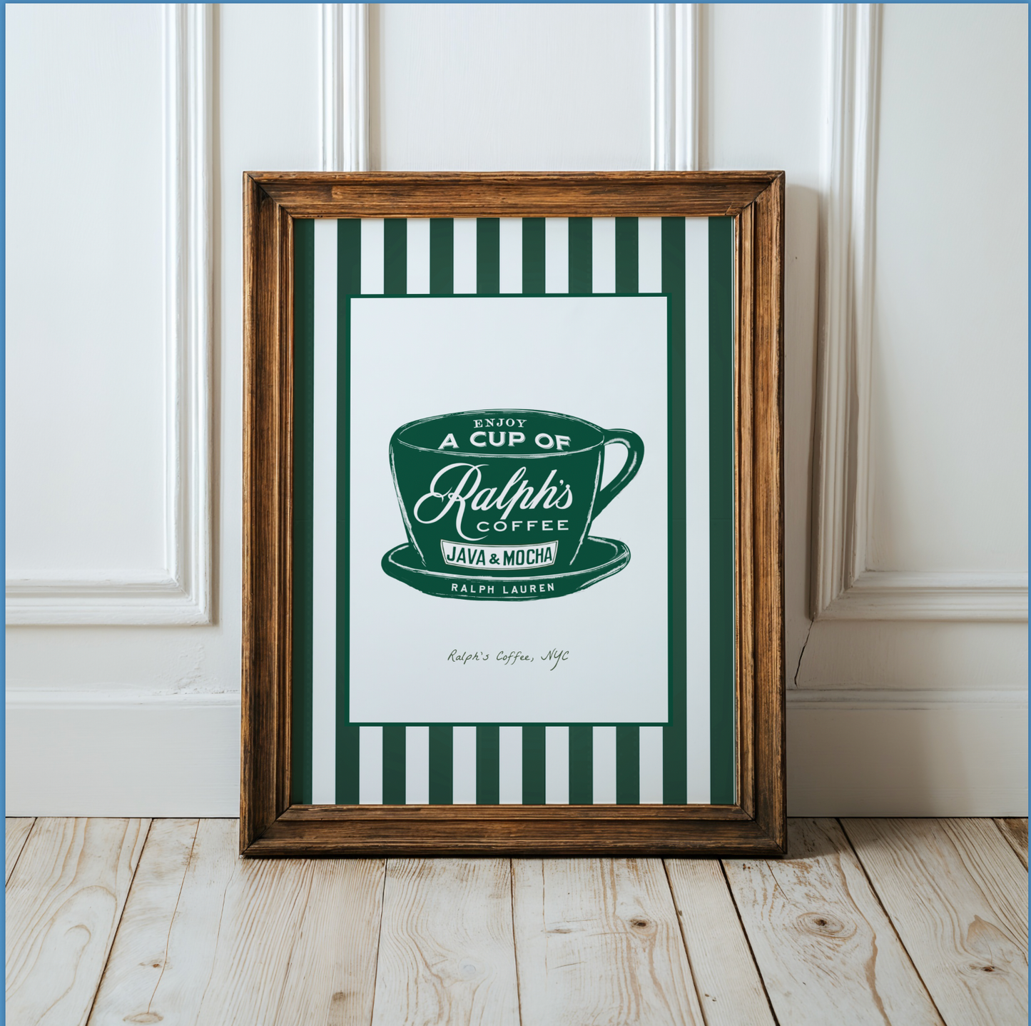 SET OF 2  Ralph's Coffee Bear Illustration Striped Wall Art  - LIMITED EDITION