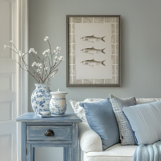 Sardines Artwork Coastal Grandma Wall Art Cottage Decor