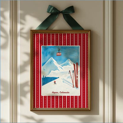 Aspen Ski Print, Colorado Winter Artwork, Vintage Watercolor Wall Art