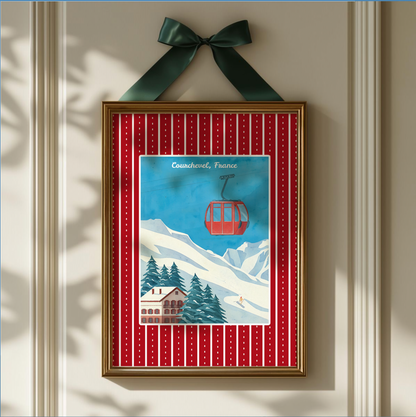 Courchevel Ski Print, France Winter Artwork, Vintage Watercolor Wall Art