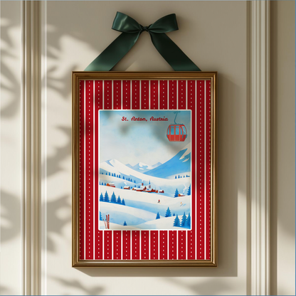St. Anton Ski Print, Austria Winter Artwork, Vintage Watercolor Wall Art