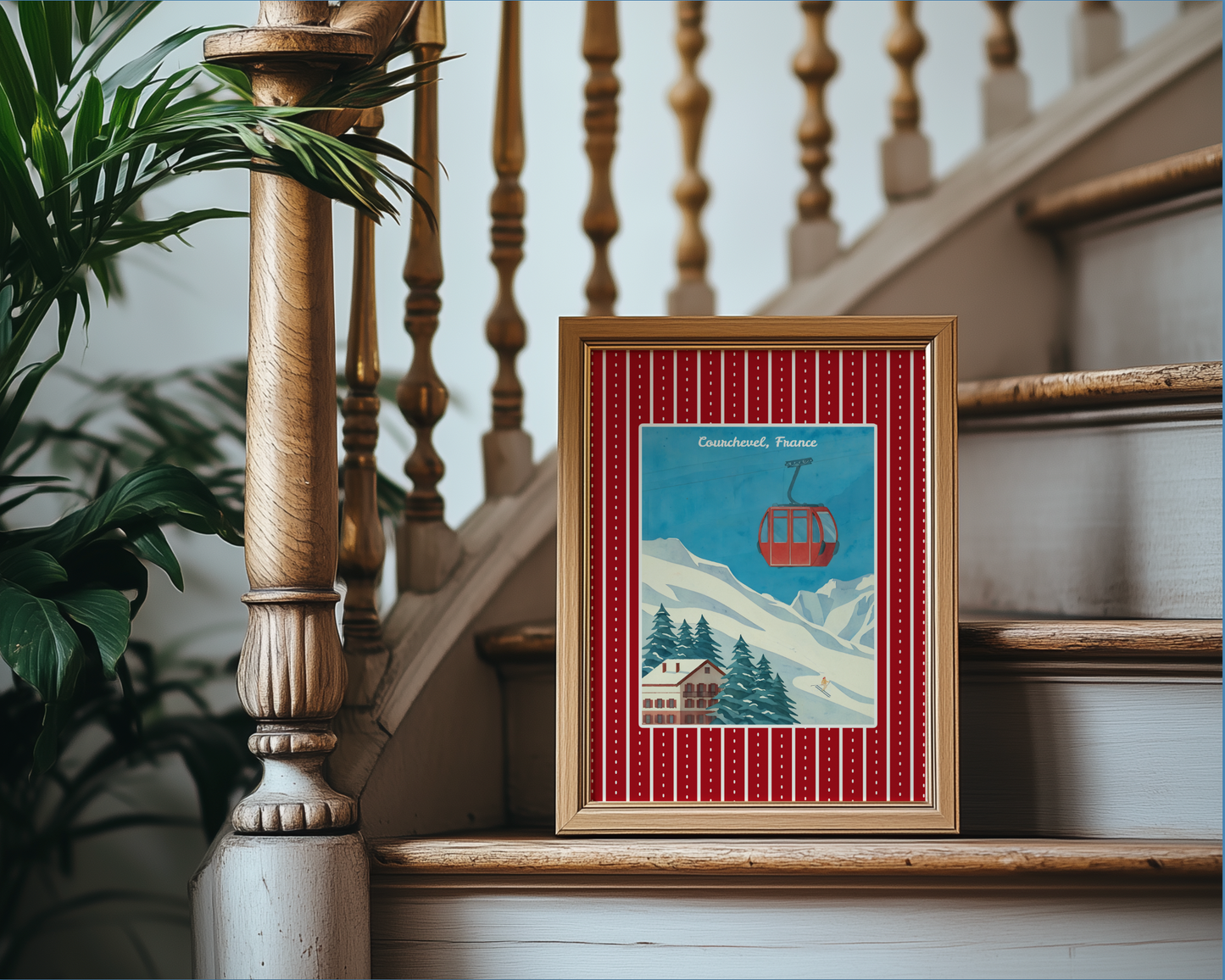 Courchevel Ski Print, France Winter Artwork, Vintage Watercolor Wall Art